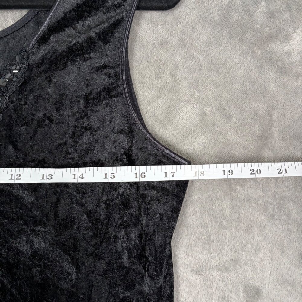 Whimsygoth Y2K Crushed Velvet Tank Women's S Black Floral Sequins Camisole EUC - Picture 6 of 9